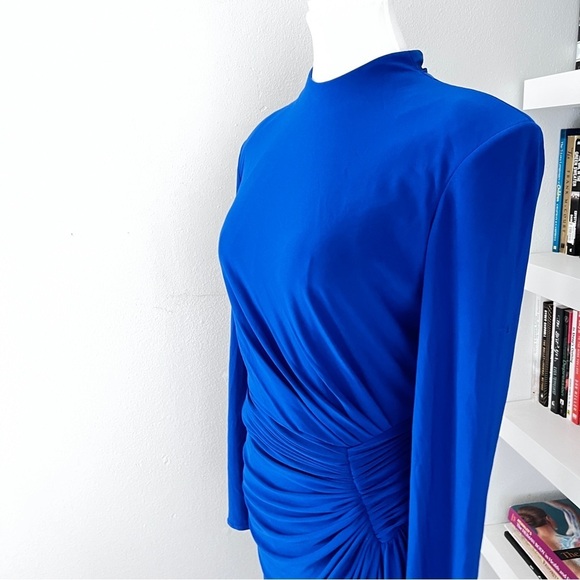 Rene Ruiz Blue Ruched Long Sleeve Gown size 6 - Picture 8 of 15